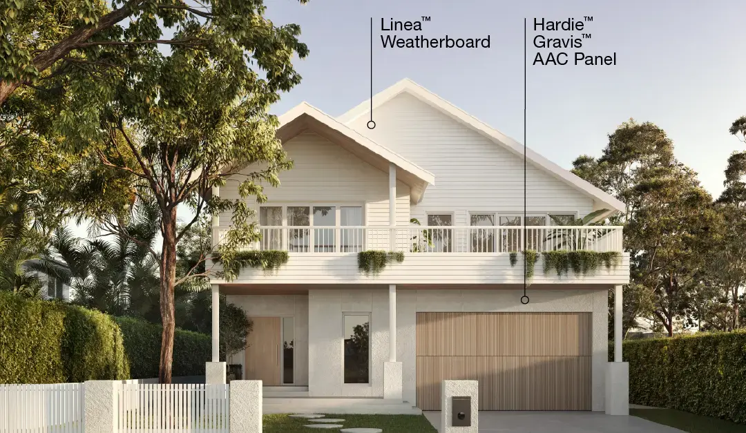 Modern Coastal | Ground Floor: Hardie™ Gravis™ Panel | Upper Floor: Linea™ Weatherboard