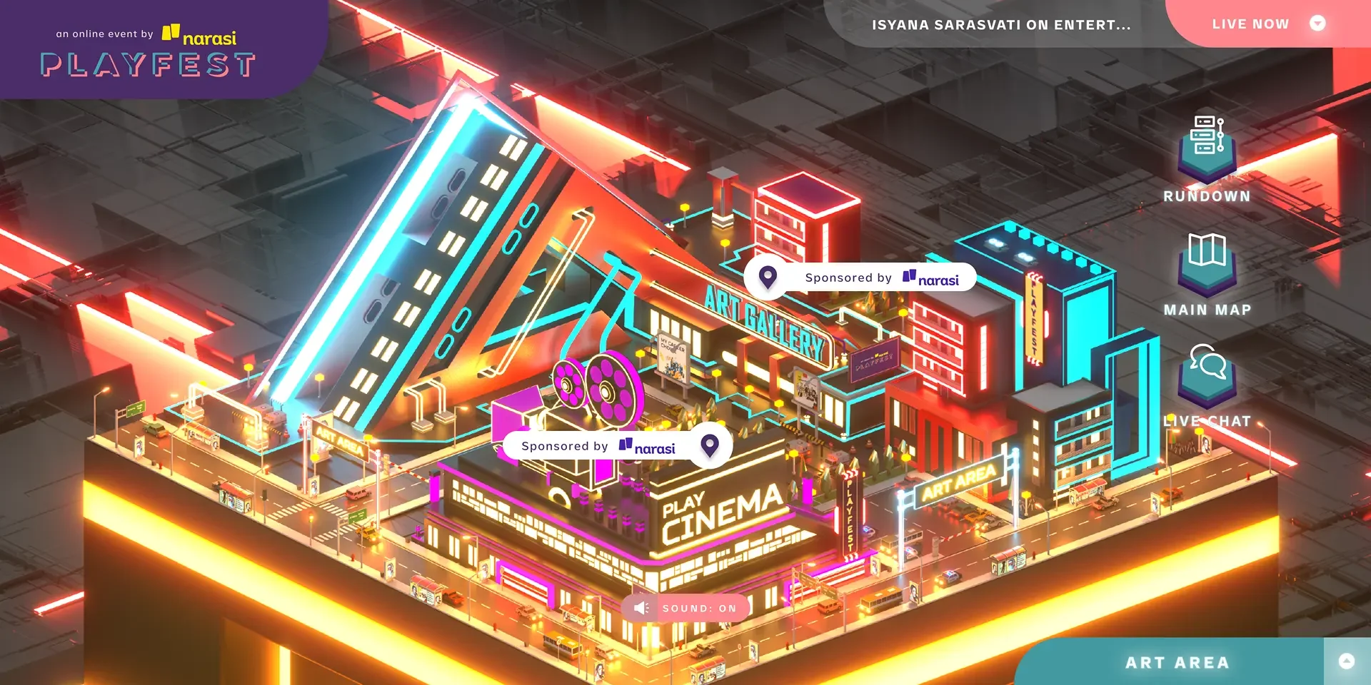 3D map of the art area with the cinema and gallery venues.