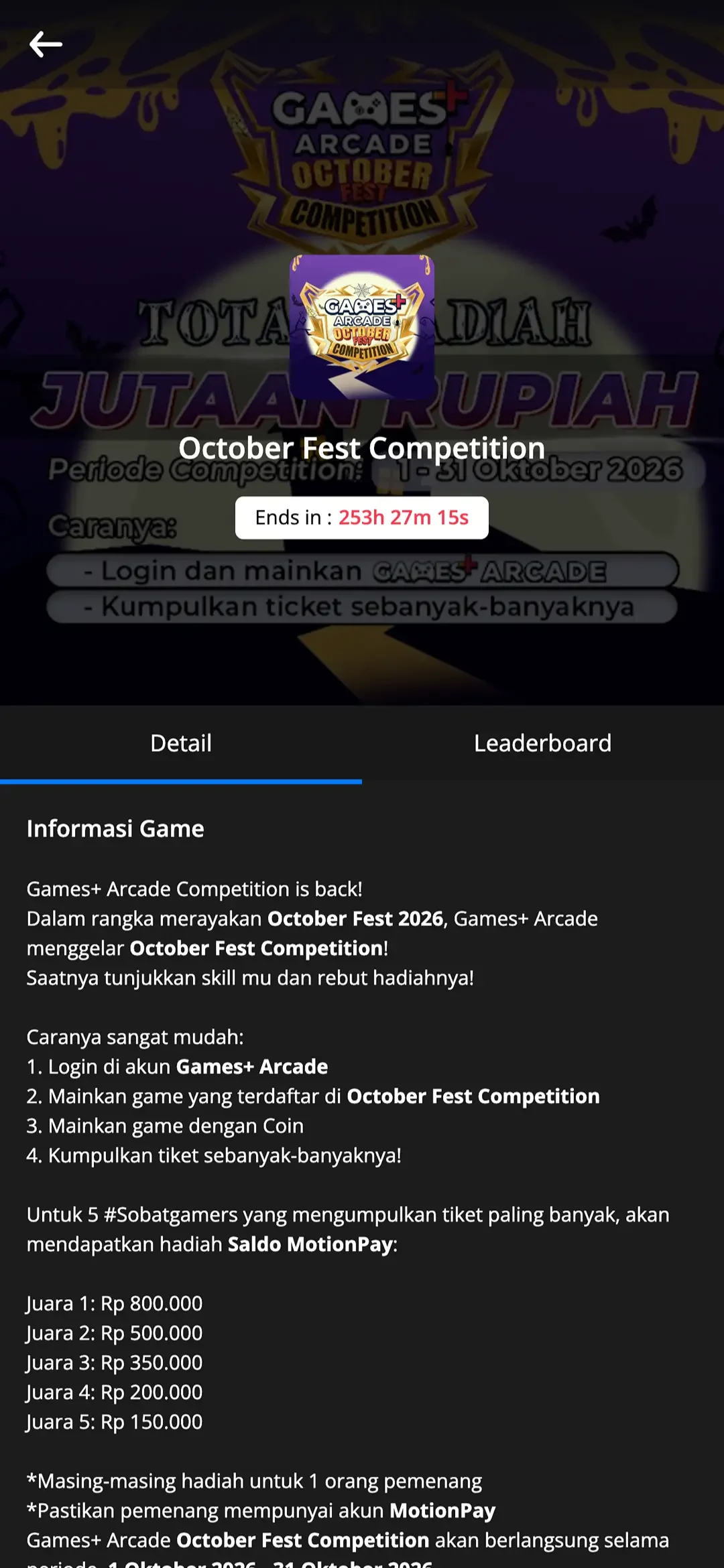 Competition details with how to join and the prize list.