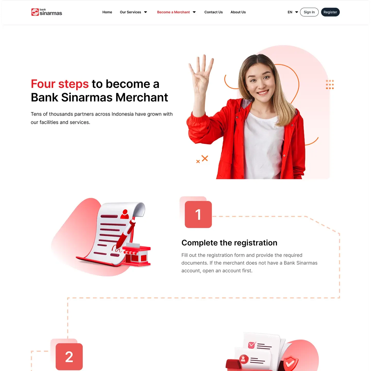 Four-step guide to registering as a Bank Sinarmas Merchant.