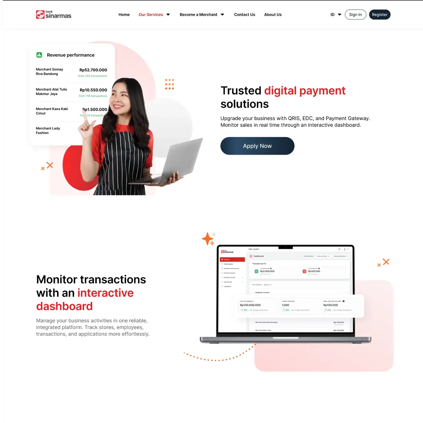 Digital payment solutions with QRIS, EDC, payment gateway, and the merchant dashboard.
