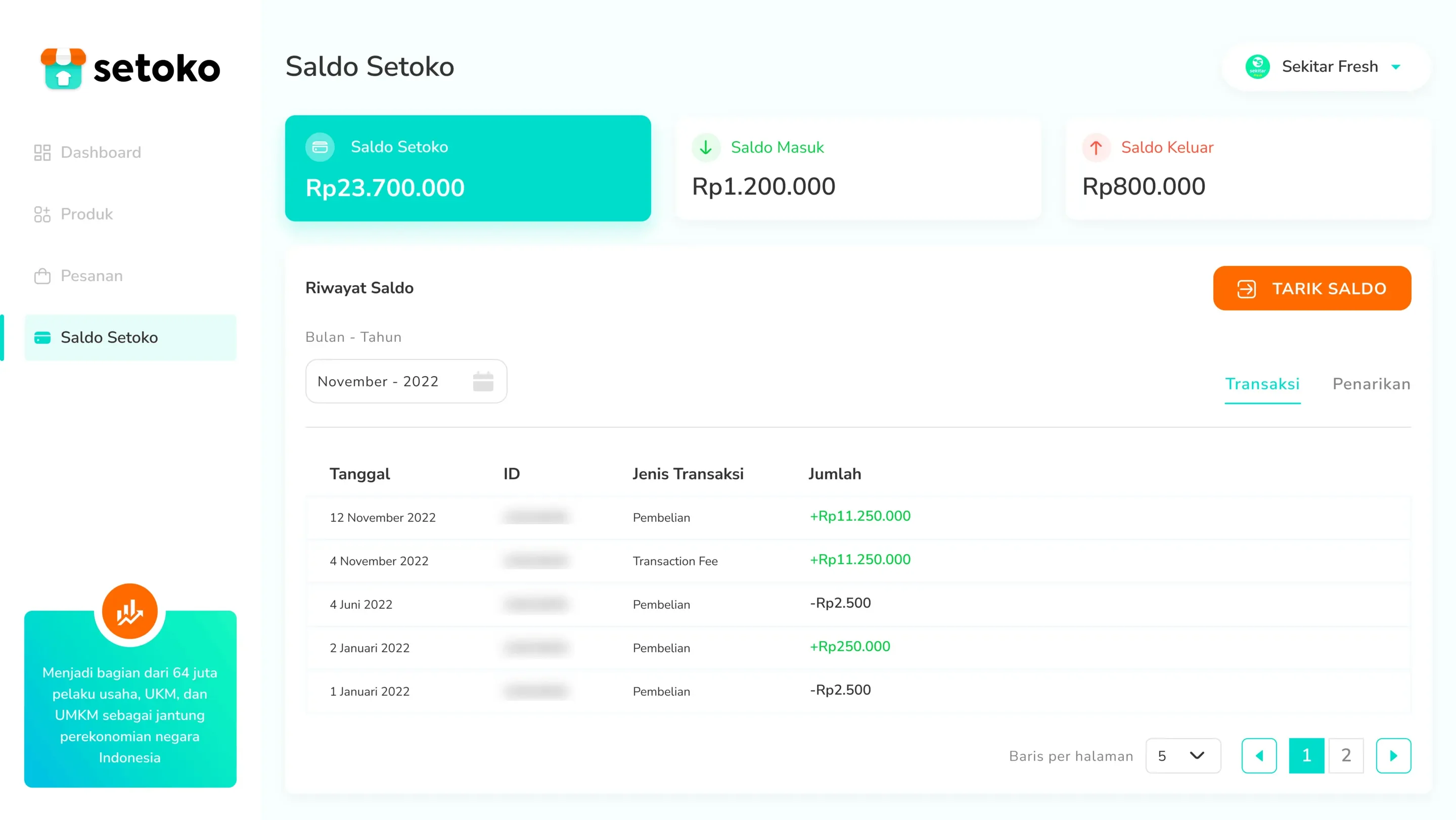 Balance page with incoming and outgoing funds, withdrawal button, and history.
