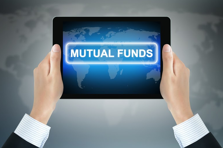 Hands holding mutual funds tablet