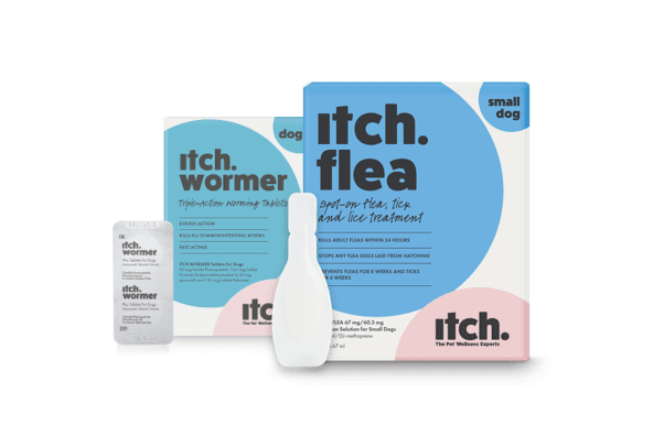 Itch Flea spot on treatment, Flea, Tick & Lice treatment for Small Dog box
Itch Wormer, Double Action Worming tablet for dogs box 
Customer plan
