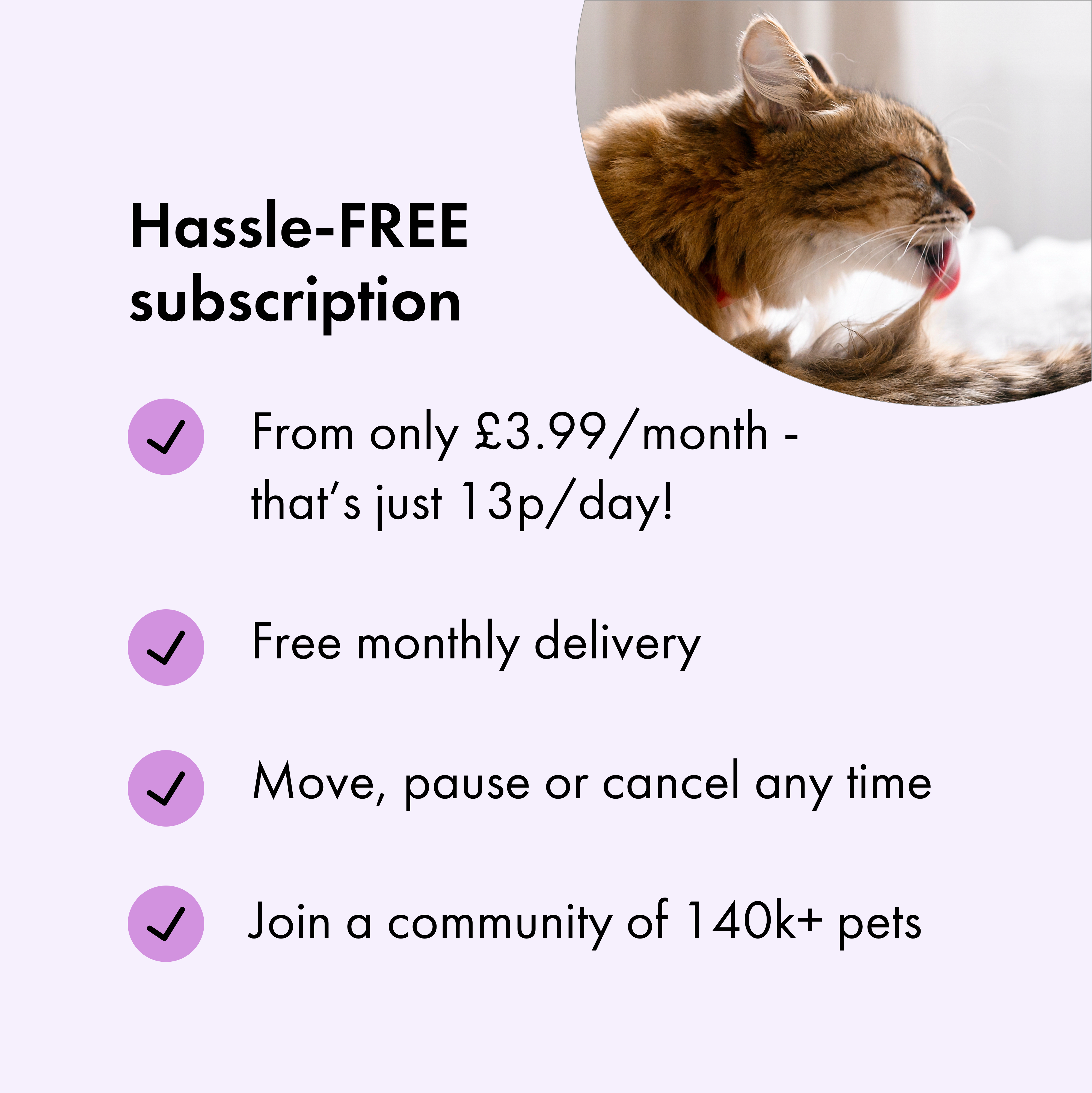 Itch Furball treats, treats to breakdown hairballs for cats - subscription benefits