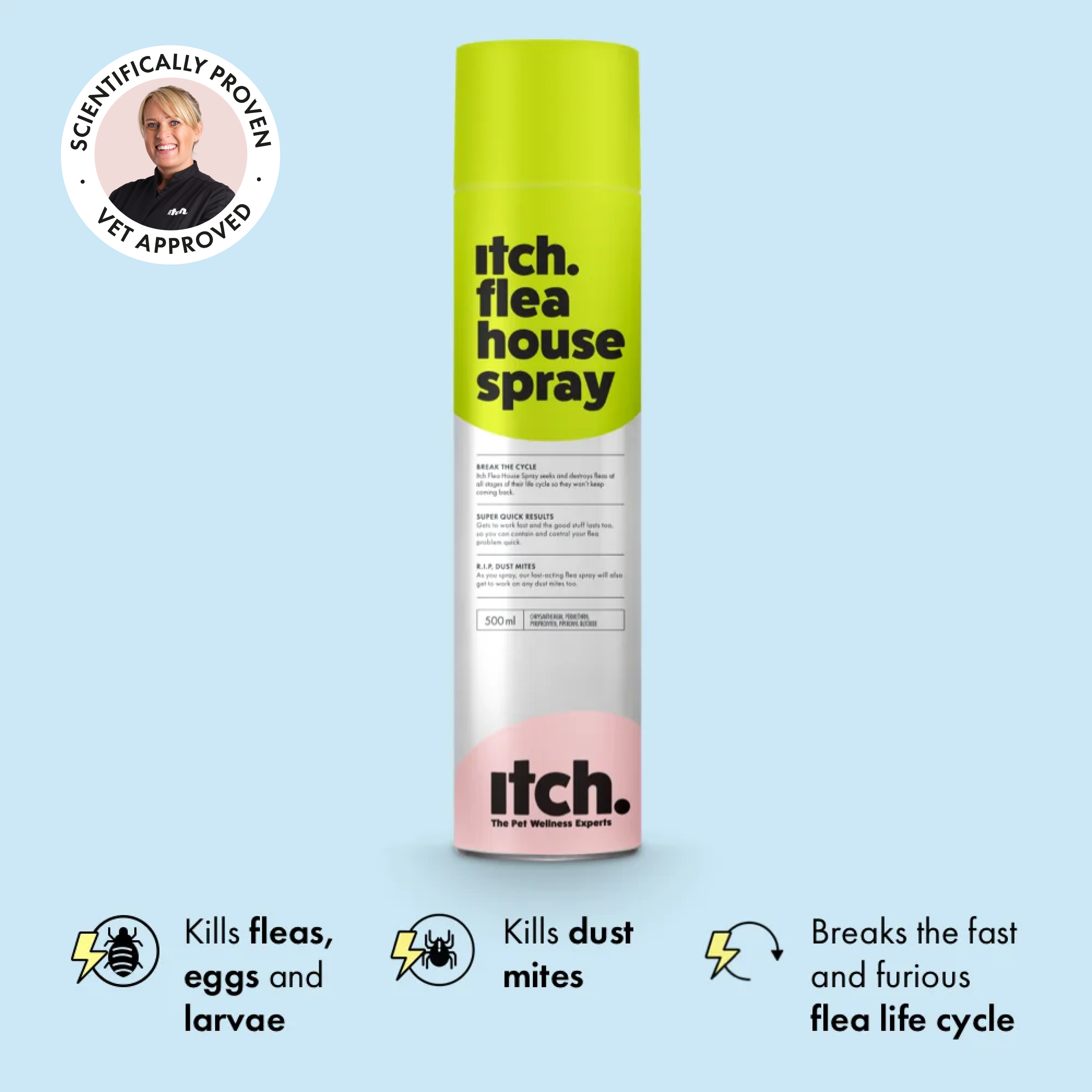 Itch Flea Home Spray, Flea, flea egg and dust mite household spray - image of Itch Flea spray can