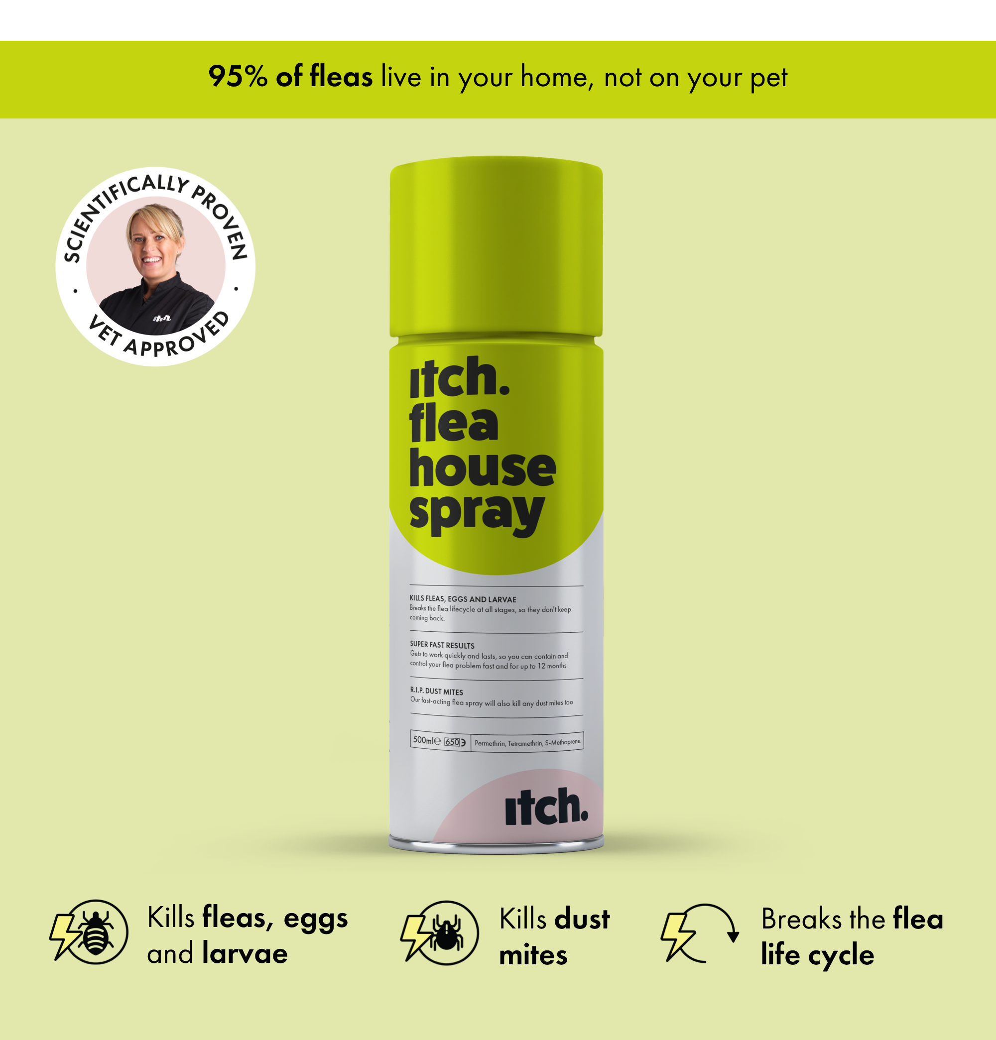 Itch Flea Home Spray, Flea, flea egg and dust mite household spray - image of Itch Flea spray can