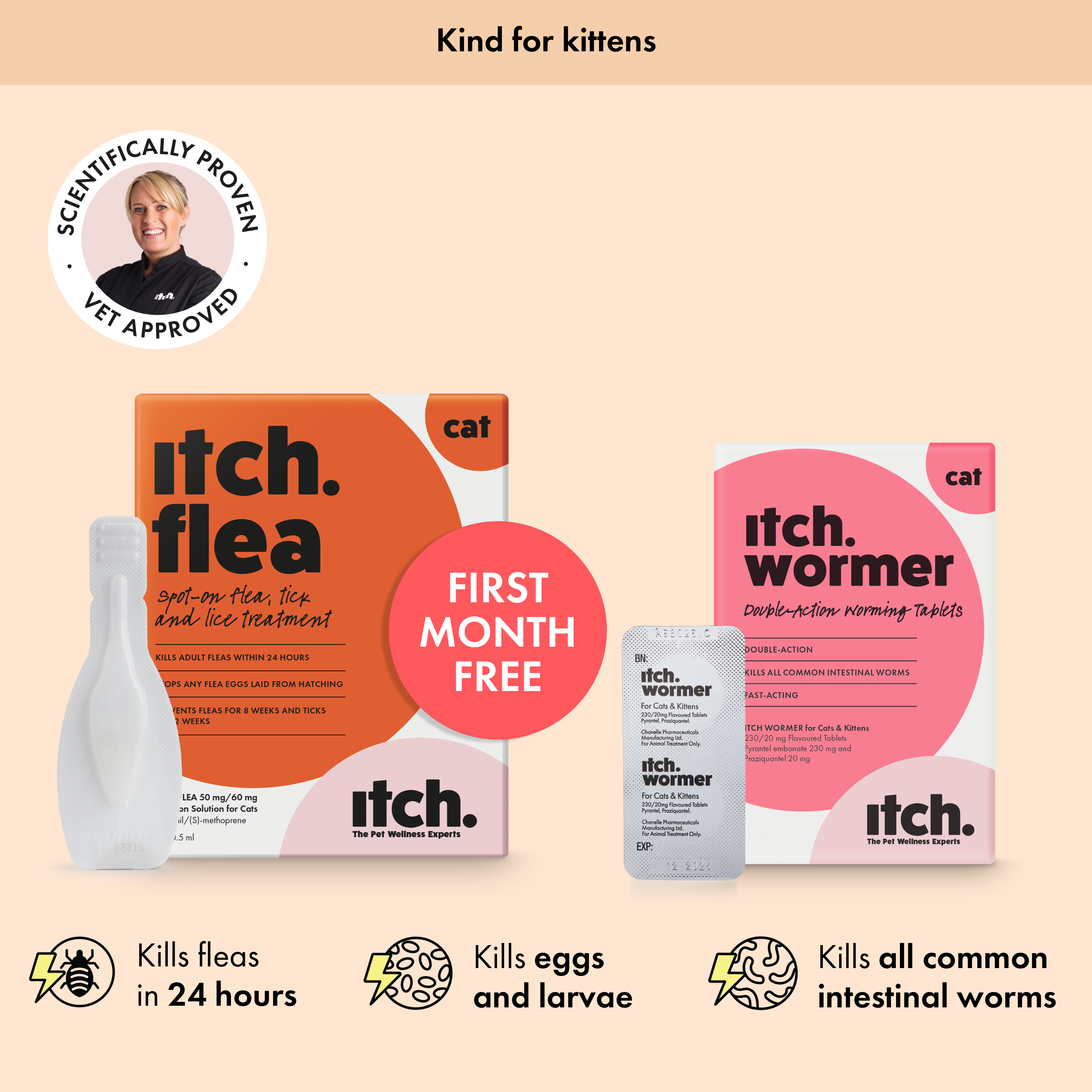 Itch Flea Treatment for Cats and Itch Wormer for Cats