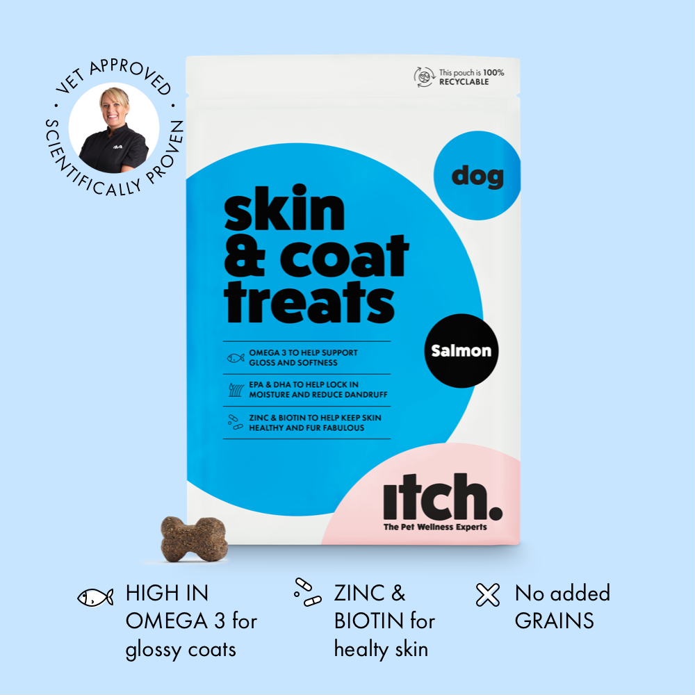 Itch Skin and Coat Treats for Dogs, image of box with treat