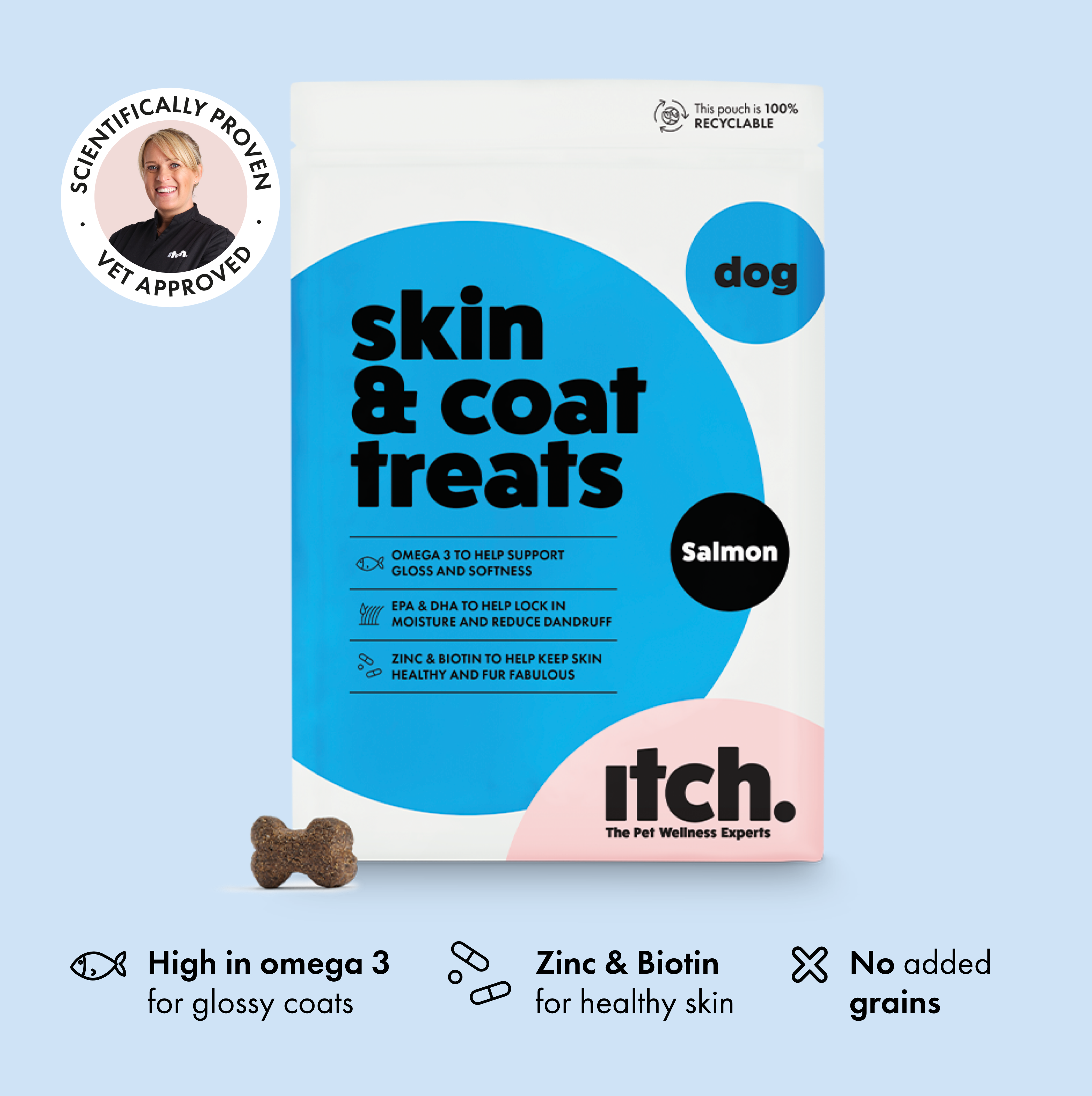 Itch Skin and Coat Treats for Dogs, image of box with treat