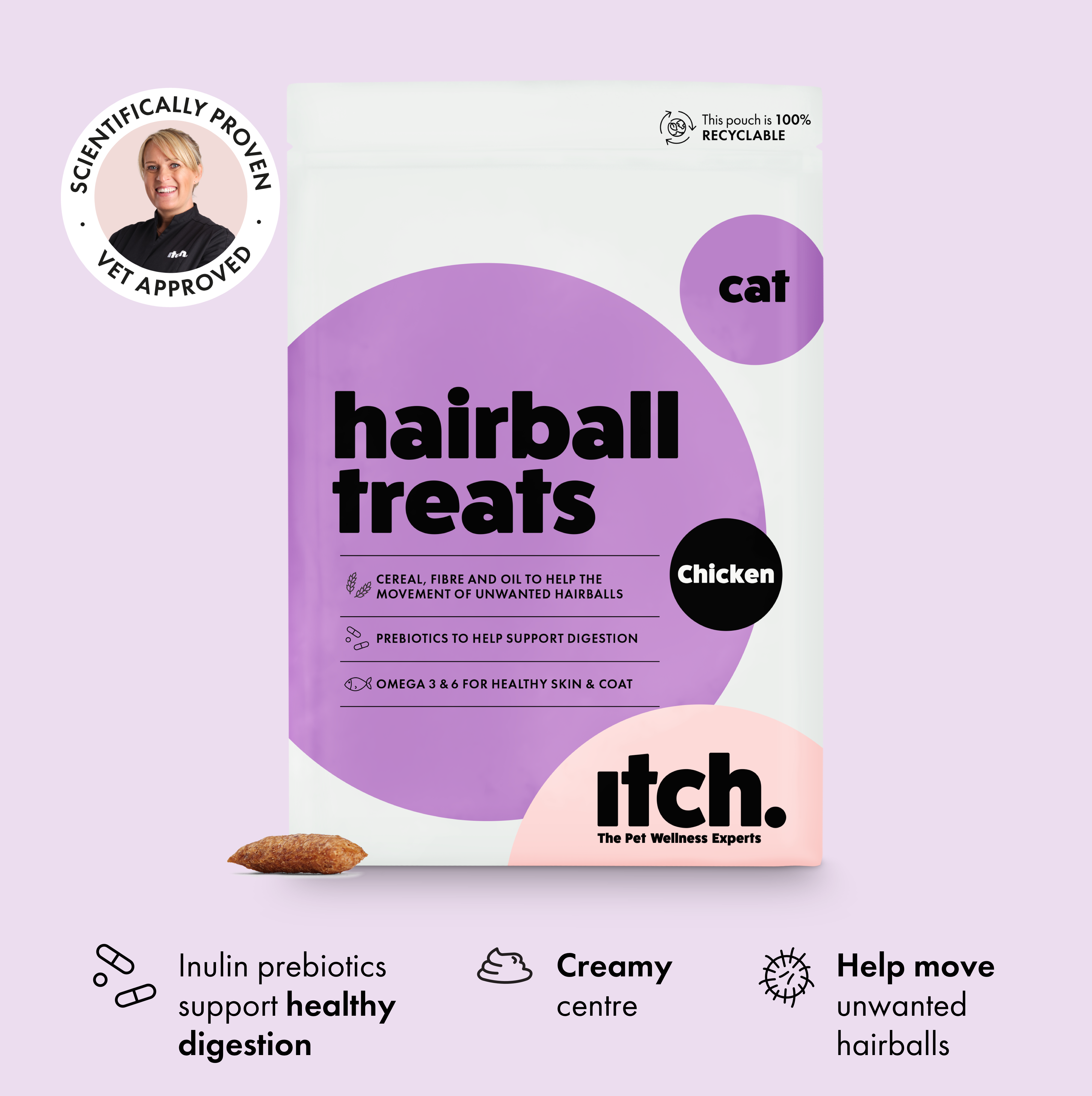 Itch Furball treats, treats to breakdown hairballs for cats - image of box 