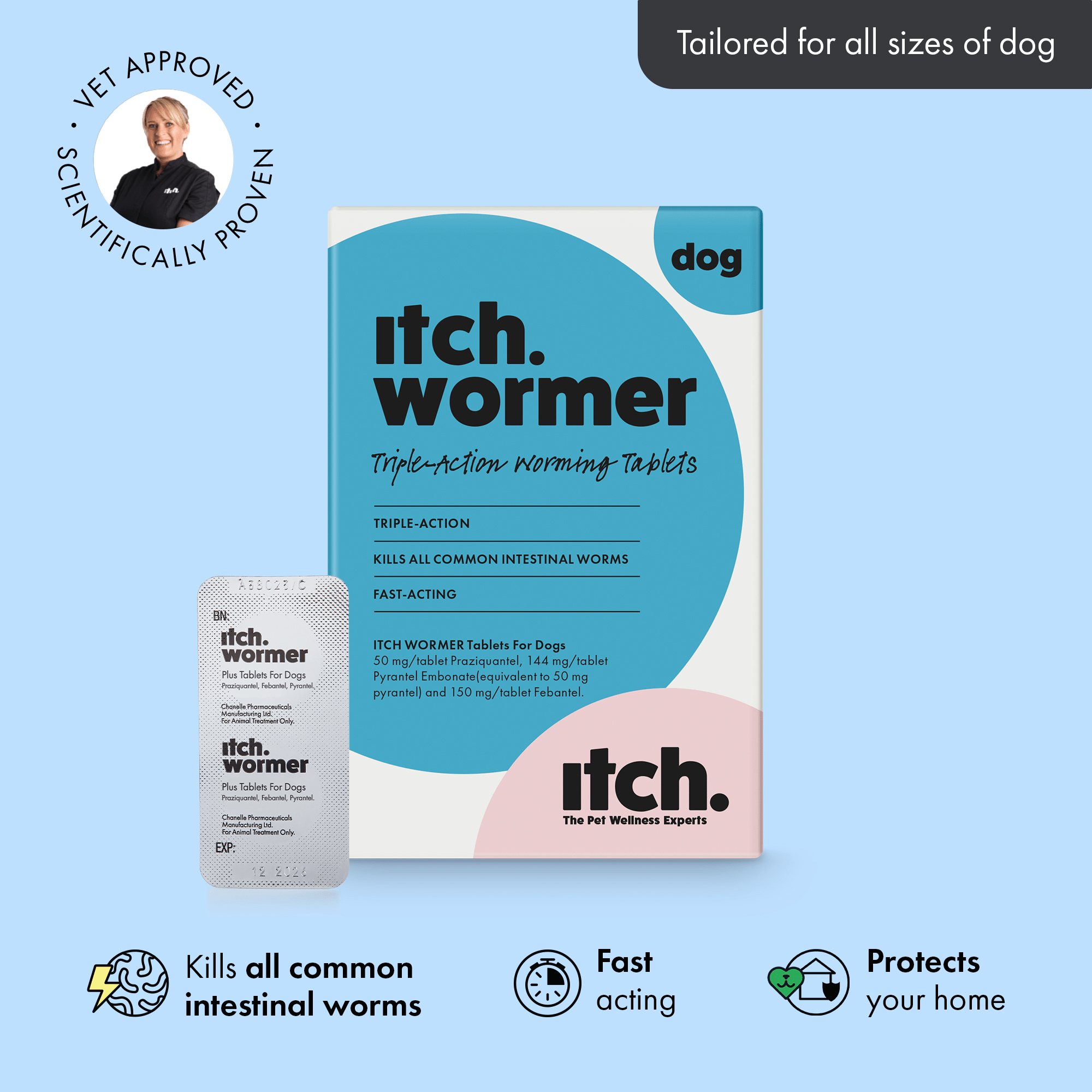 Worming Tablets Worm Treatment for Dogs Itch - Main Image