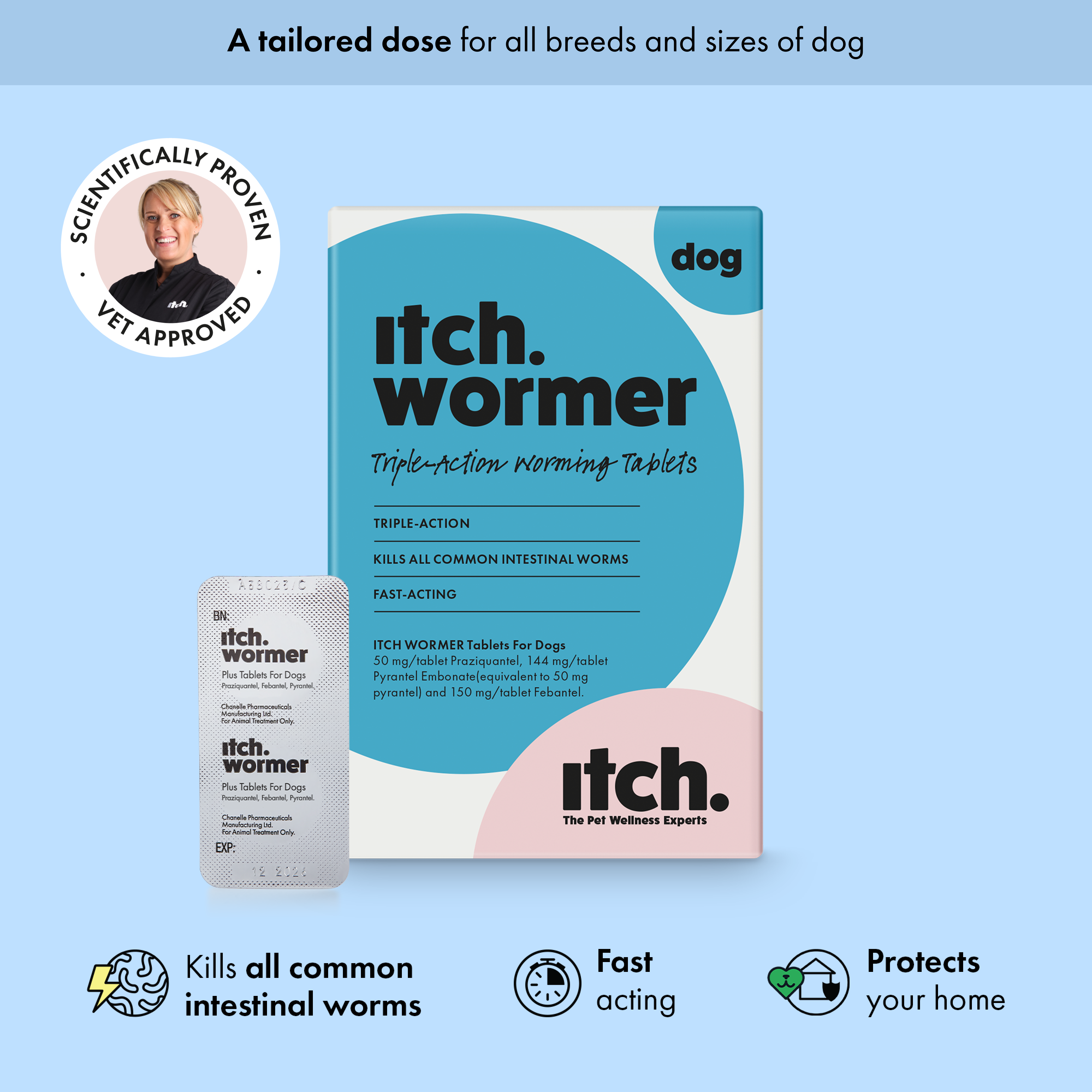 Itch Wormer Tablet, Double-Action worming tablets for Cats & Dogs - Itch Wormer Box