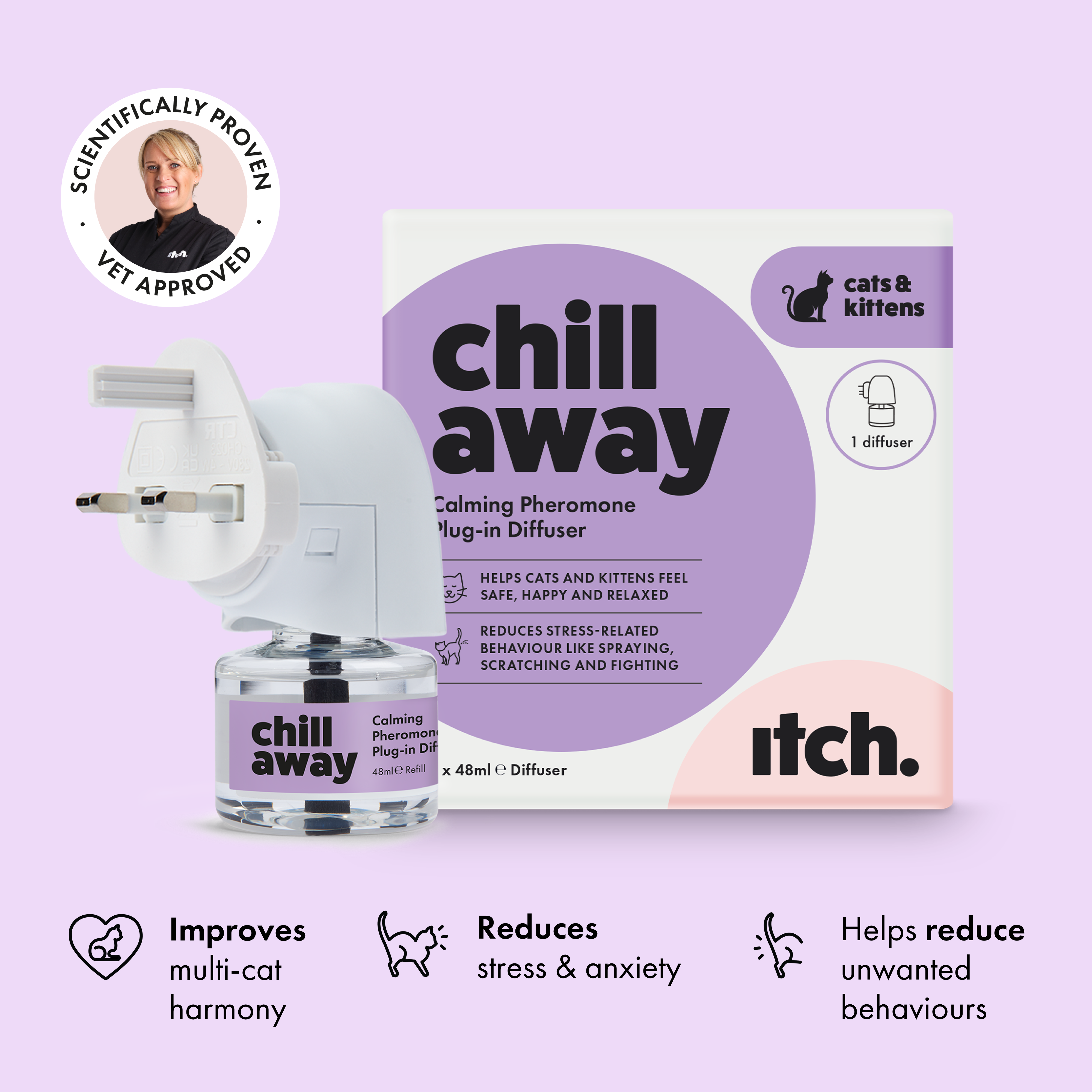 Vet-approved Itch Chill Away plug-in pheromones diffuser for cats 