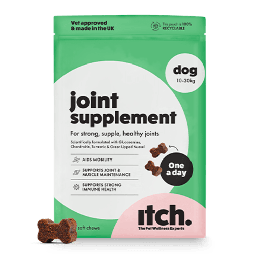 Itch Jump For Joy Chews, Soft Chew supplements for cats and dogs, Image of box with chew