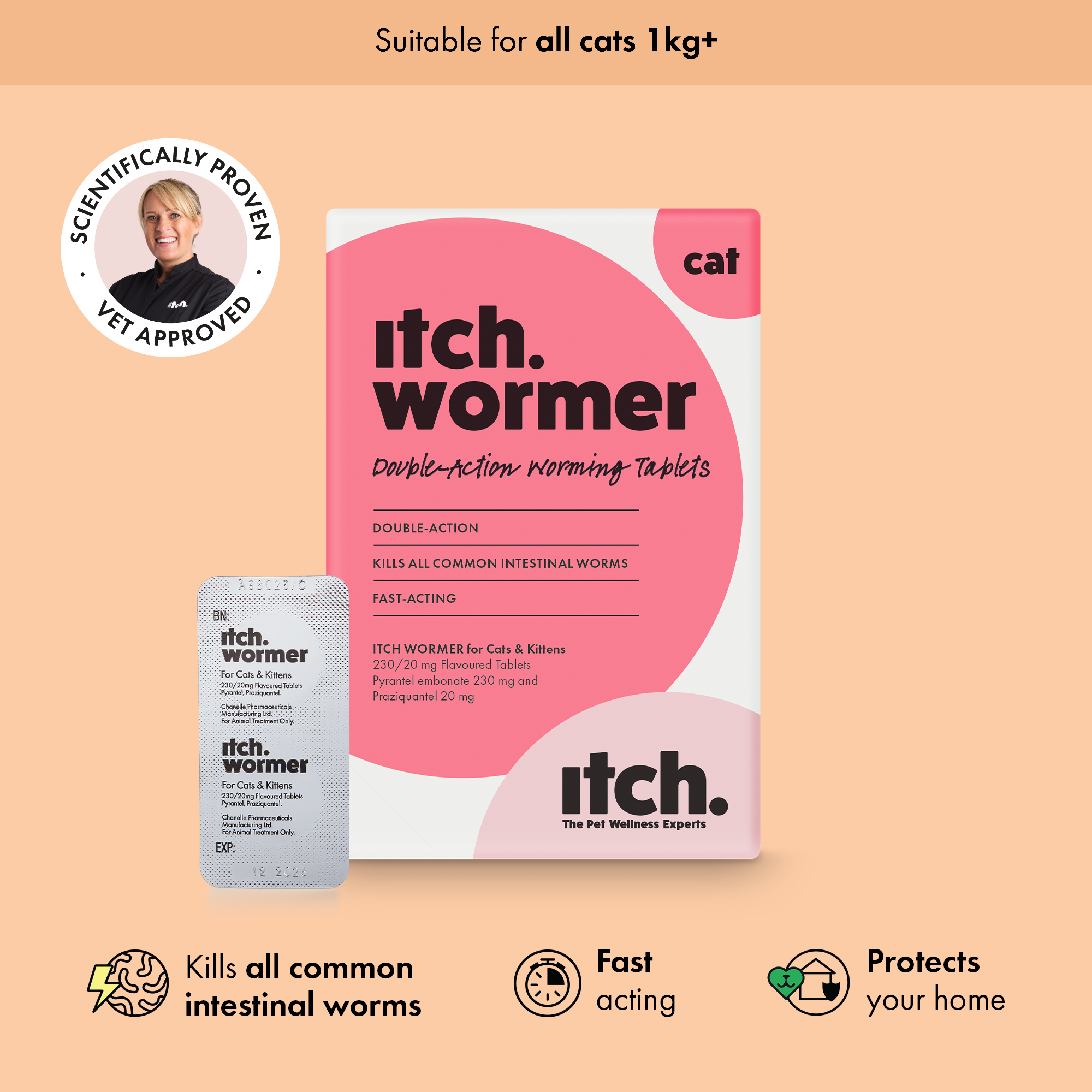 Itch Wormer Tablet, Double-Action worming tablets for Cats & Dogs - Itch Wormer Box