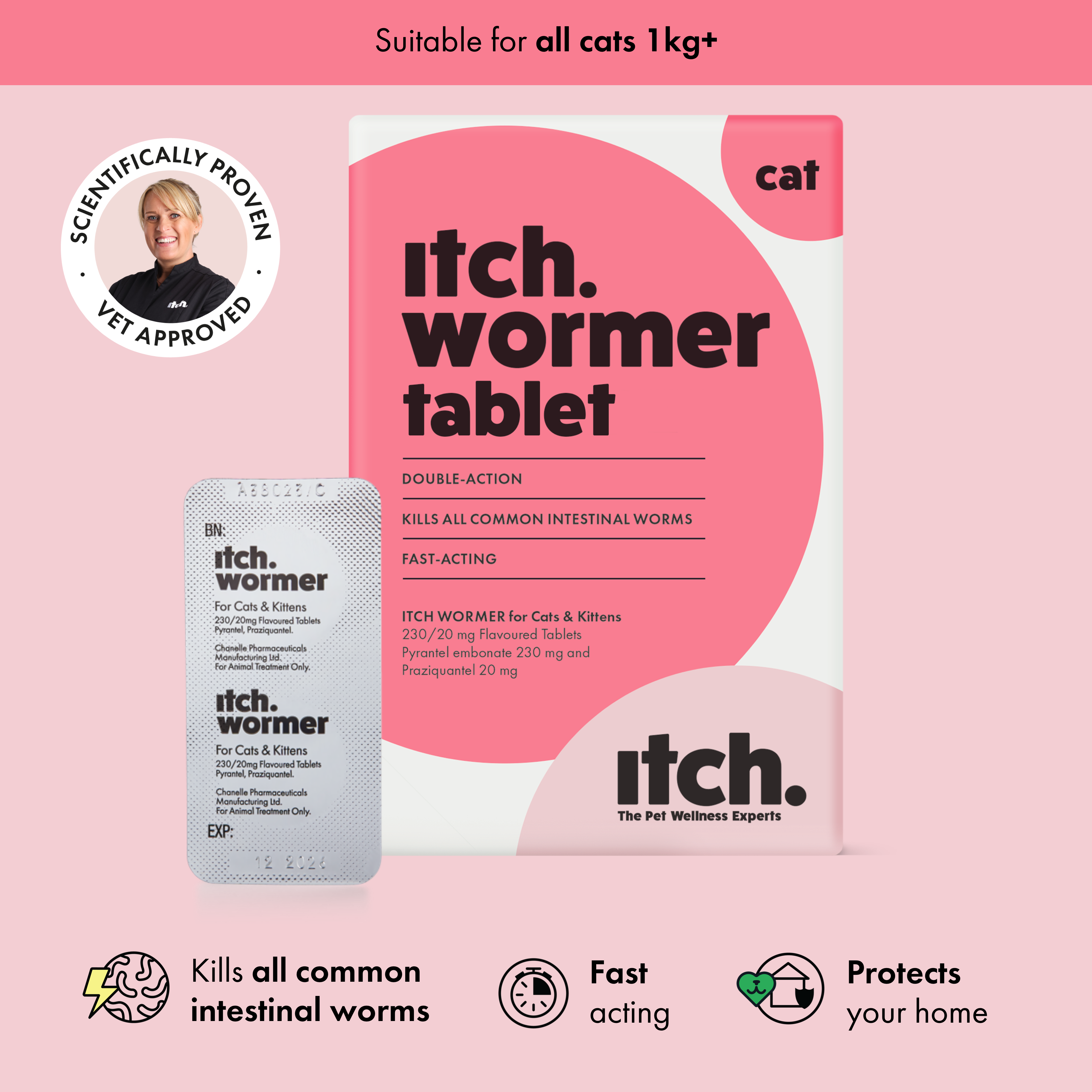 Itch Wormer Tablet, Double-Action worming tablets for Cats & Dogs - Itch Wormer Box