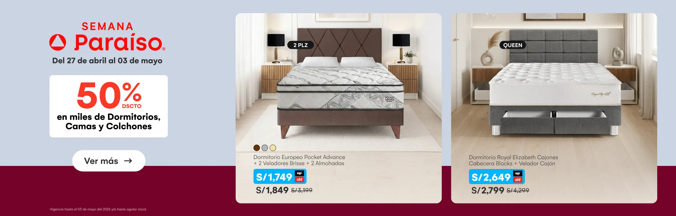 HOME-DECO-SEMANA PARAISO-SEMANA PARAÍSO  50%dscto en miles de dormitorios camas y colchones | ENVIO GRATIS en lima metropolitana por compras desde S/.999