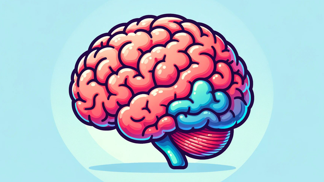 Cartoon drawing of a brain on a blue background