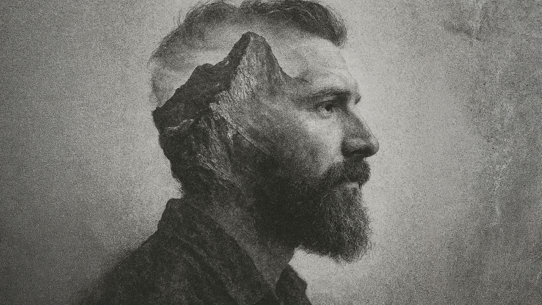 AI generated pencil illustration of a man reflecting his creativity in his mind