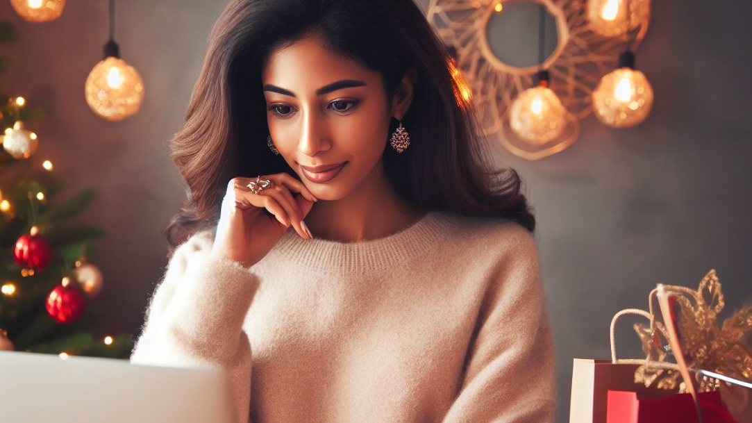 Woman online shopping for holiday gifts