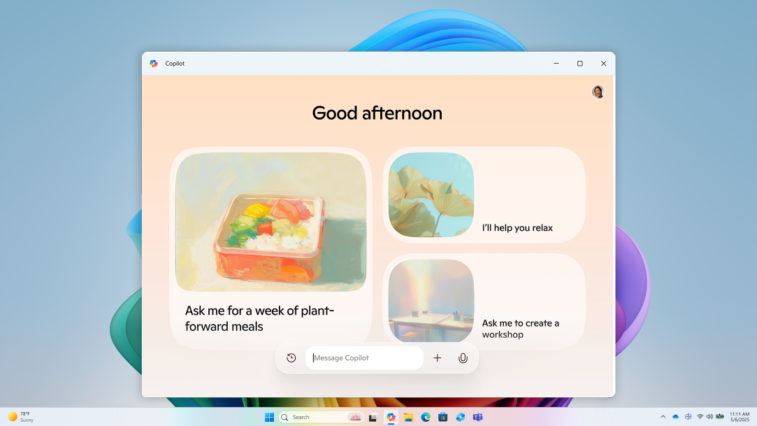 A screencap of Copilot’s UI on a Windows computer screen