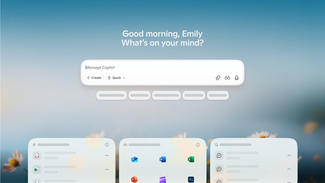 Browser view of Copilot at the ready, containing MS Apps at your fingertips that also have Copilot built into their interface for easy access