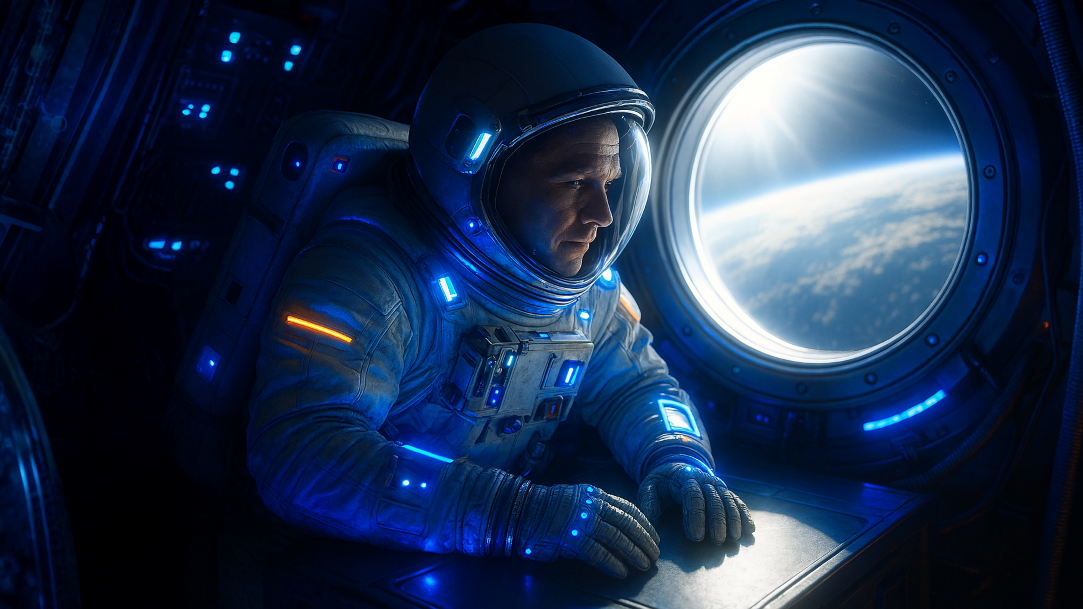 An astronaut looking at Earth from space