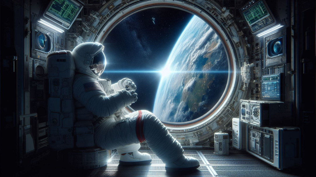 An astronaut looking at Earth from space