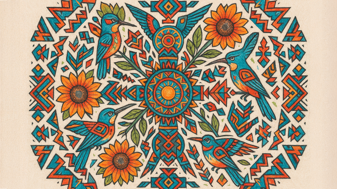 A radial composition illustration representing spring