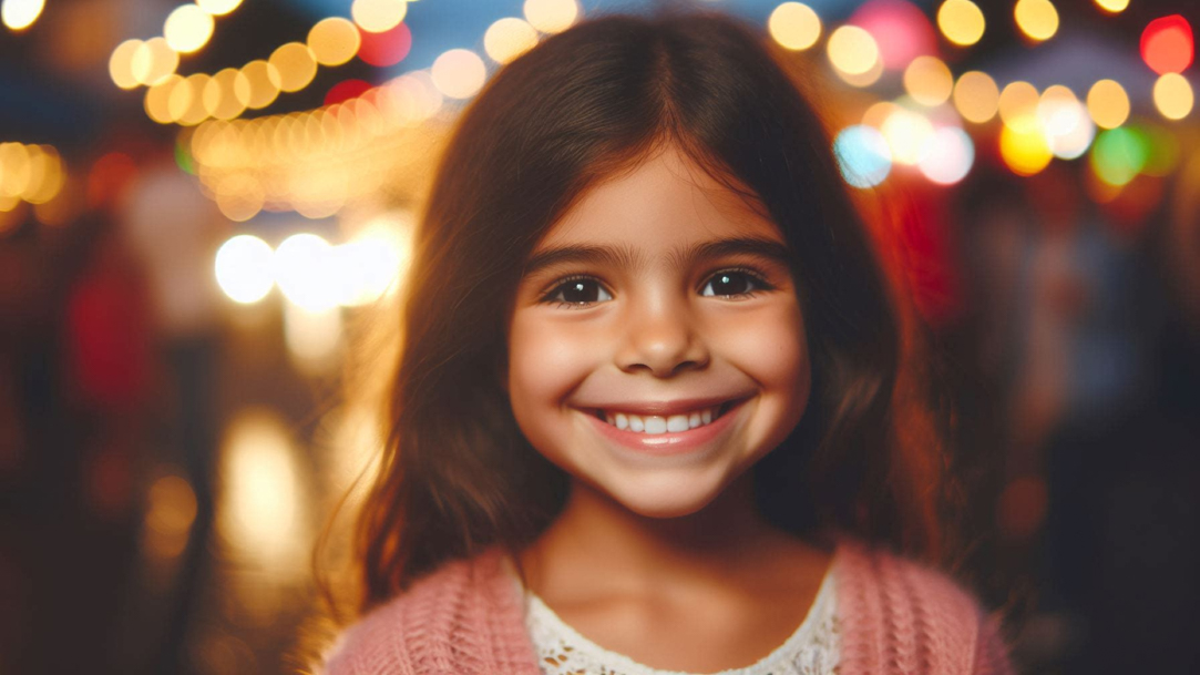 A child smiling at a festival