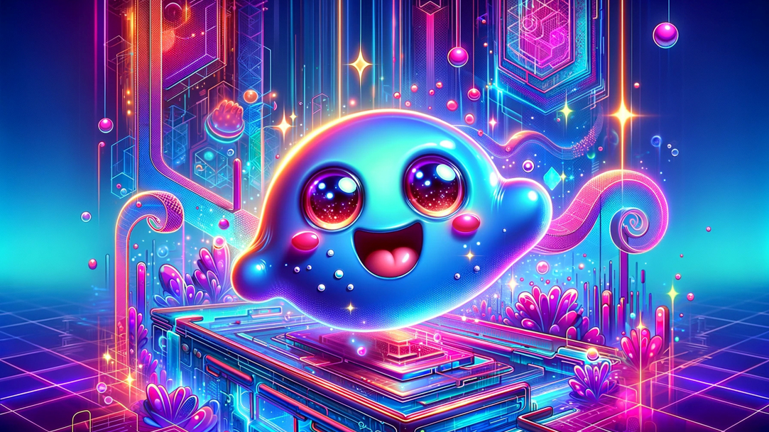 An amorphous blob floating through a digital world