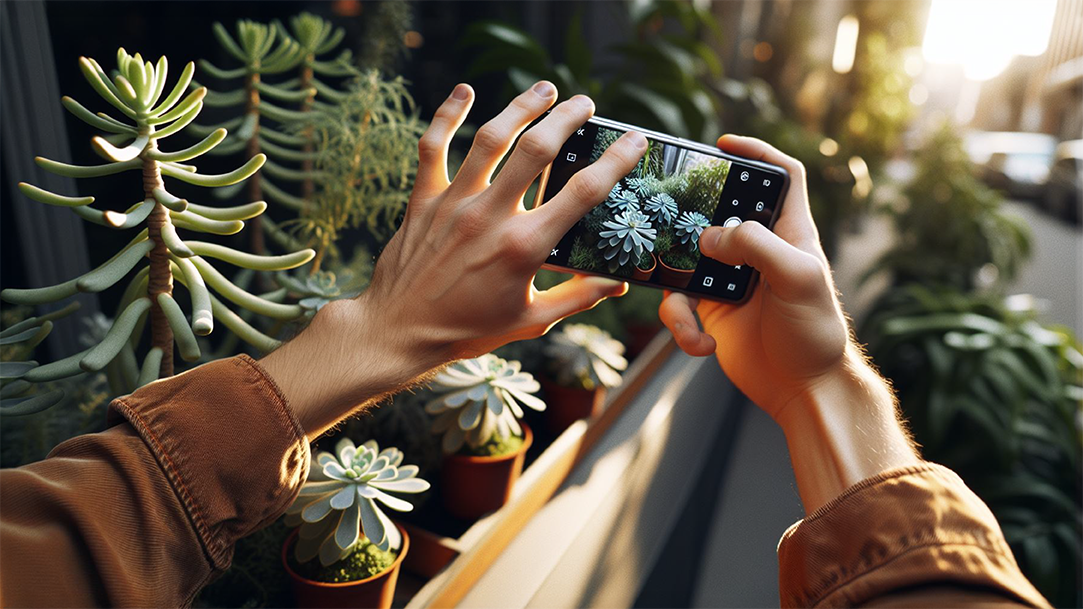 A person using Visual Search to identify a plant with their phone