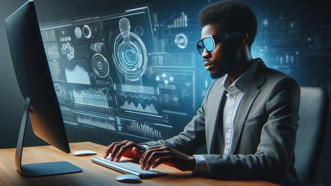  Futuristic man at computer