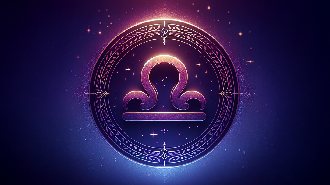 An illustration of a libra astrological sign on a starry sky