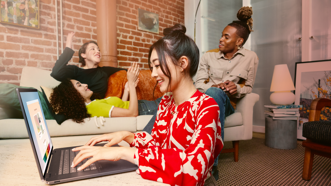 Friends sitting around discussing what they need Copilot to do for them in their jobs