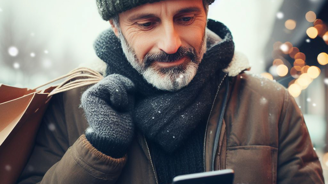 A man shopping in the winter