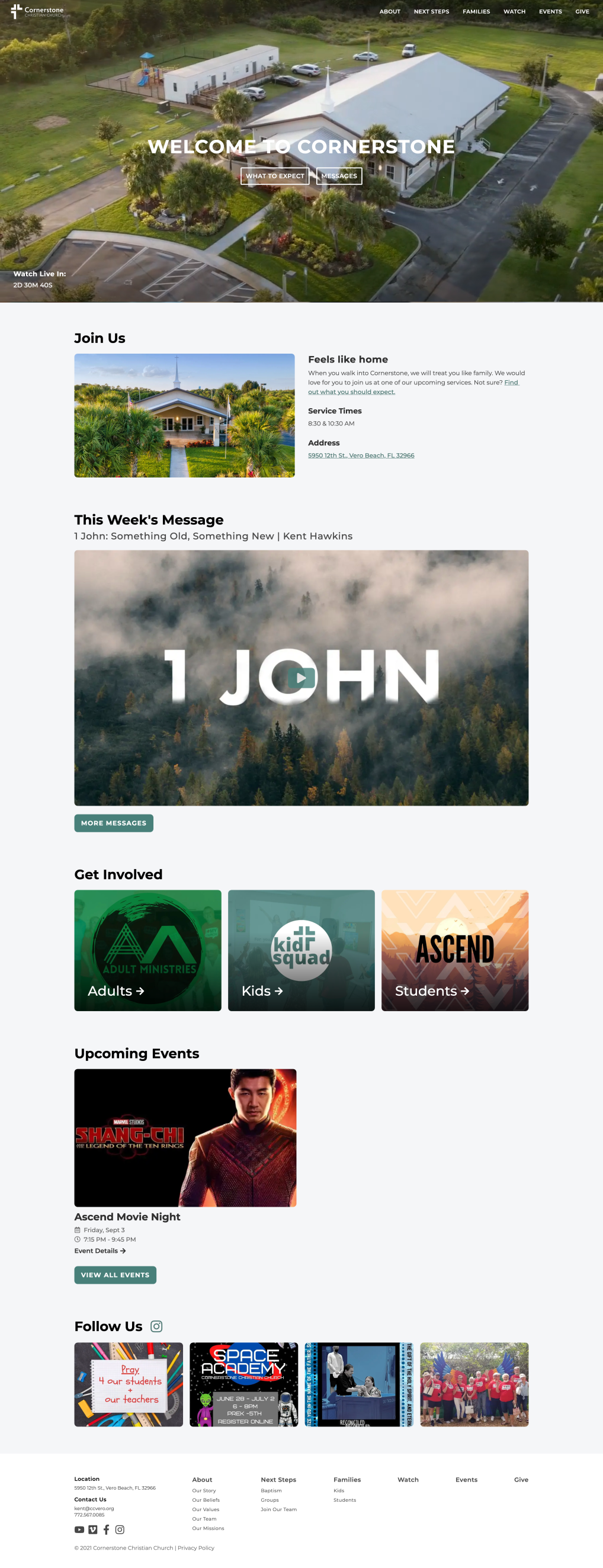 Screenshot of Cornerstone Christian Vero Beach Website