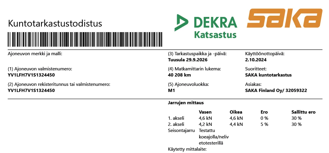 Dekra konditionsrapport