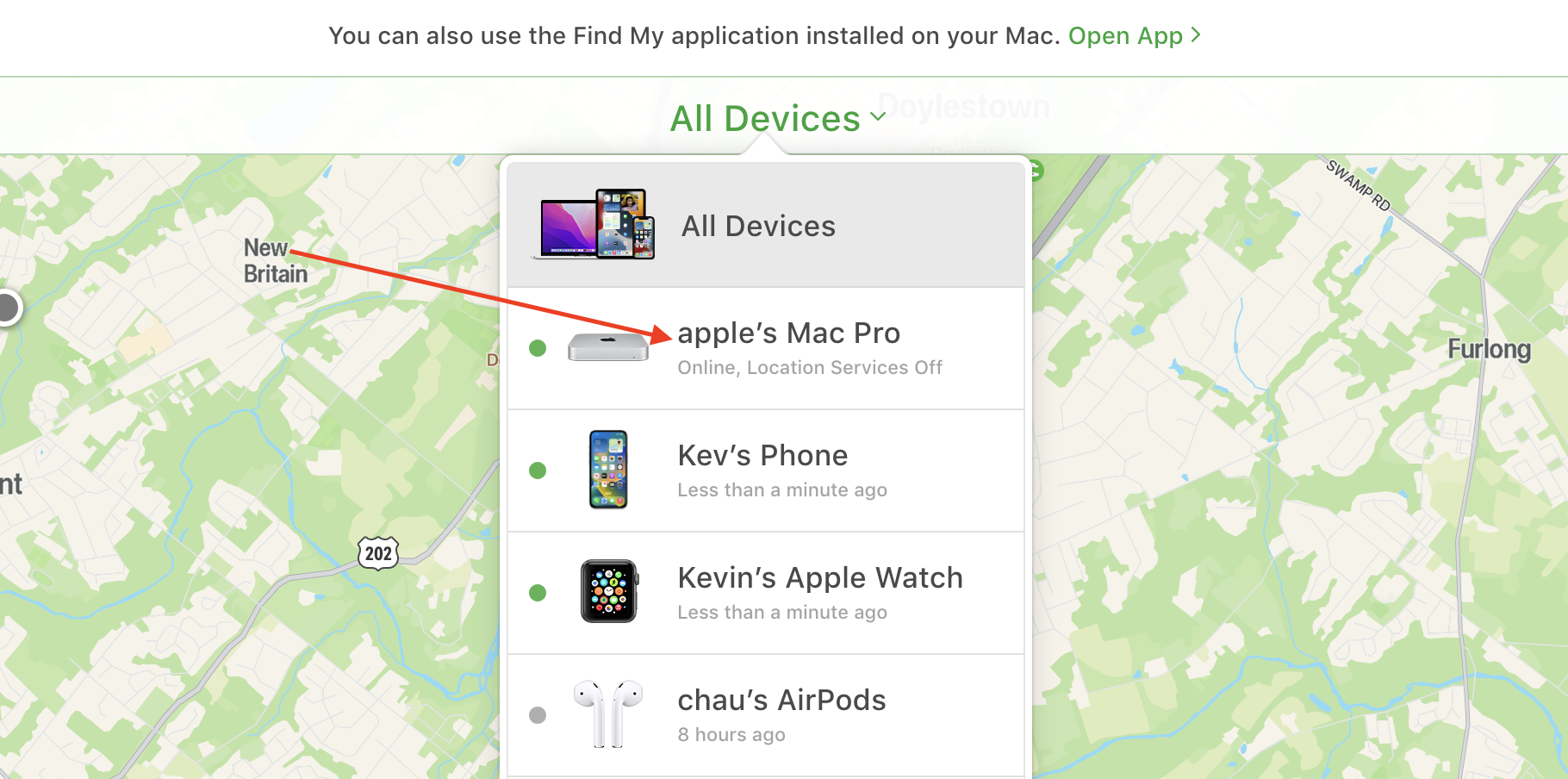 icloud site select device