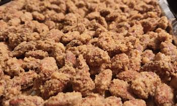 Candied almonds done roasting in the oven