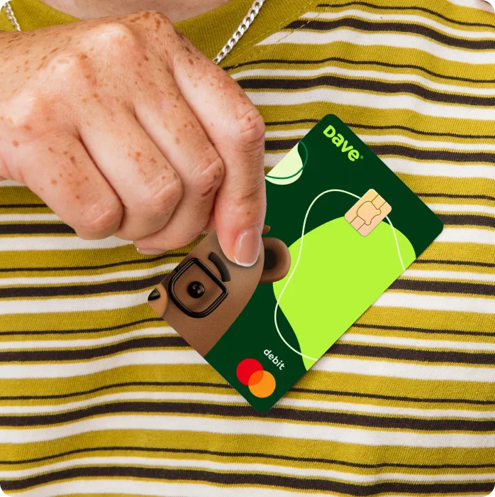 Dave card against a striped shirt