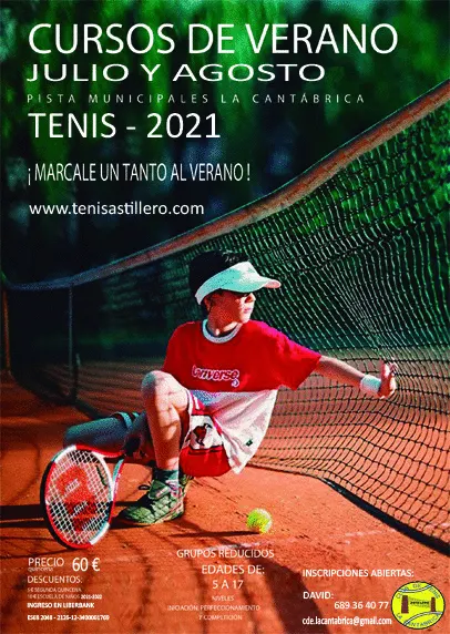 Cartel de cursos de tenis de verano de 2021.