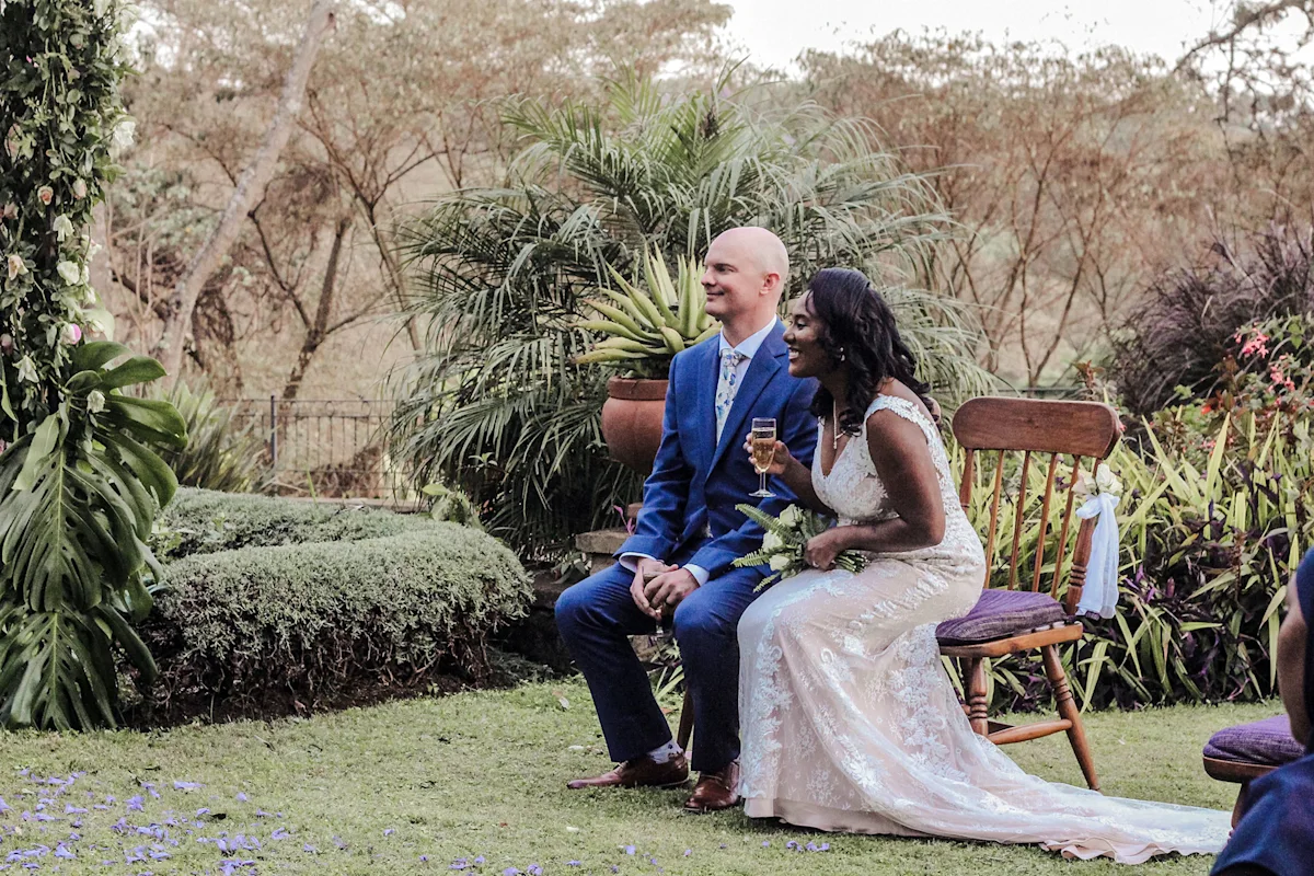 Angela and Brendan at their wedding ceremony at Gibb's Farm
