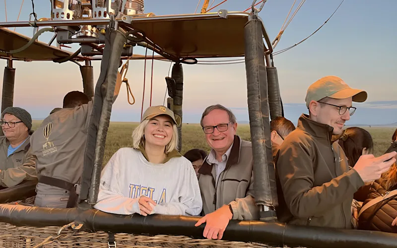 Thomson staffer Fiona with fellow travelers in a hot-air balloon basket