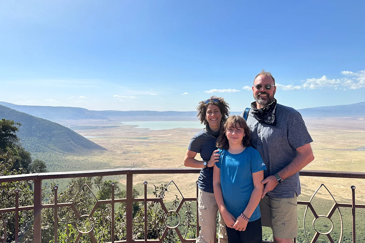Thomson staffer Ali Riley and her family on the rim of Ngorongoro Crater