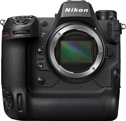 Front view of the Nikon Z9 mirrorless camera body