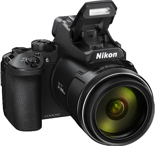 Nikon Coolpix bridge camera with a long zoom lens and pop-up flash