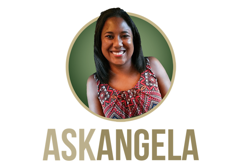 Ask Angela logo with a circular portrait of Angela smiling