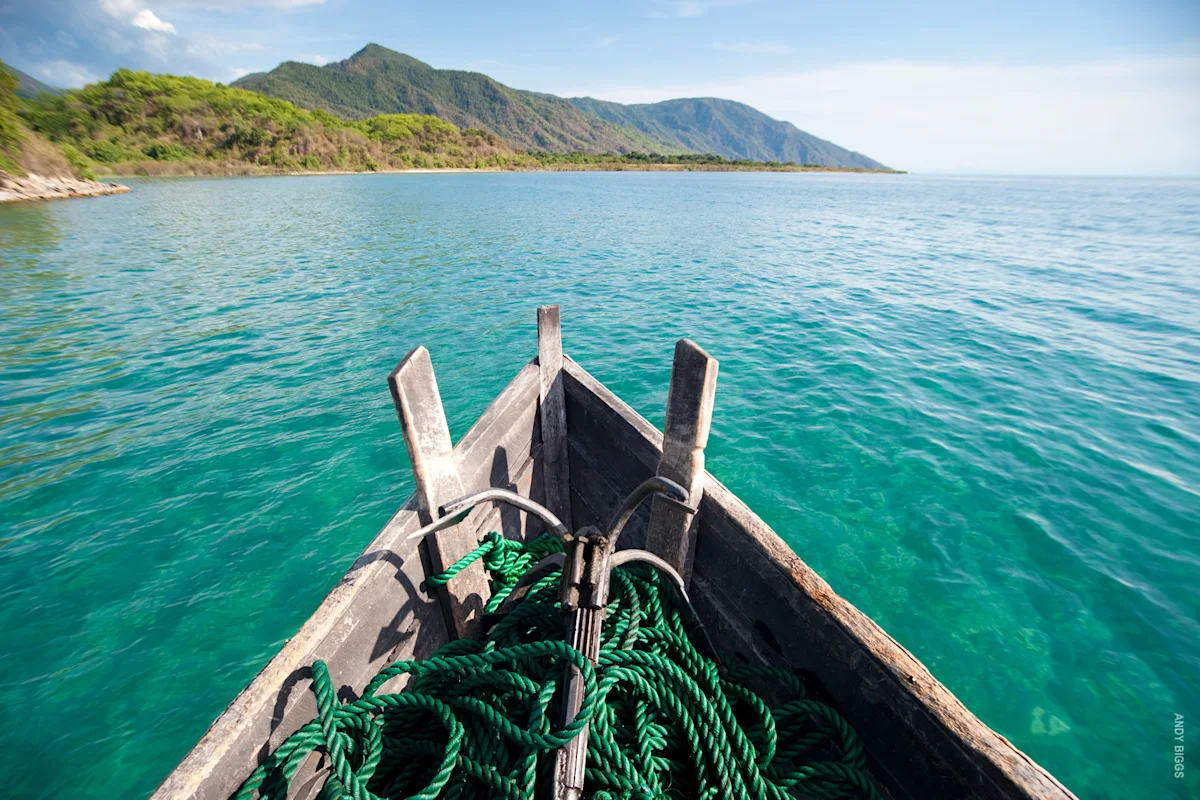 Crossing Lake Tanganyika by boat from Mahale.